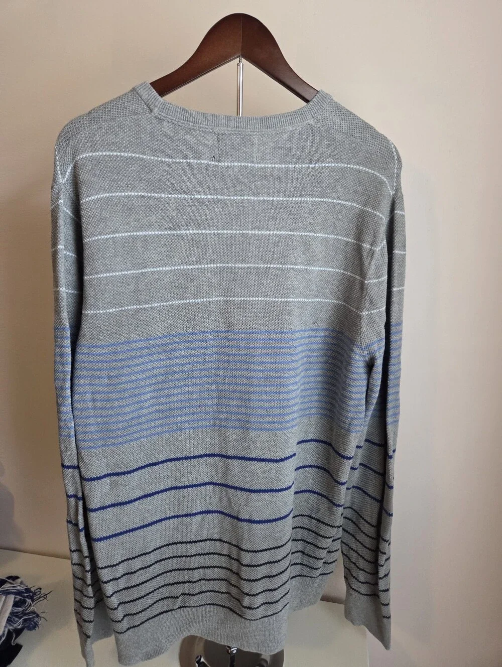 Goodfellow & Co Gray Crewneck Sweater with Blue Stripes